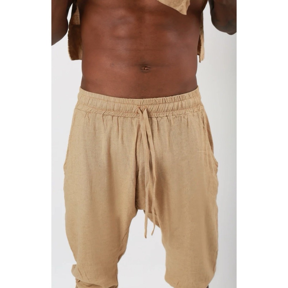 Estelar Drop Crotch Pants Linen Men S/M Harem Comfort Beach Lounge Vacay